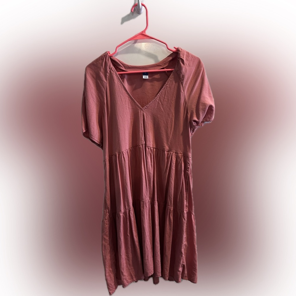 Old Navy V-Neck Tiered Short Sleeve Dress - Dusty Rose. Sz Small